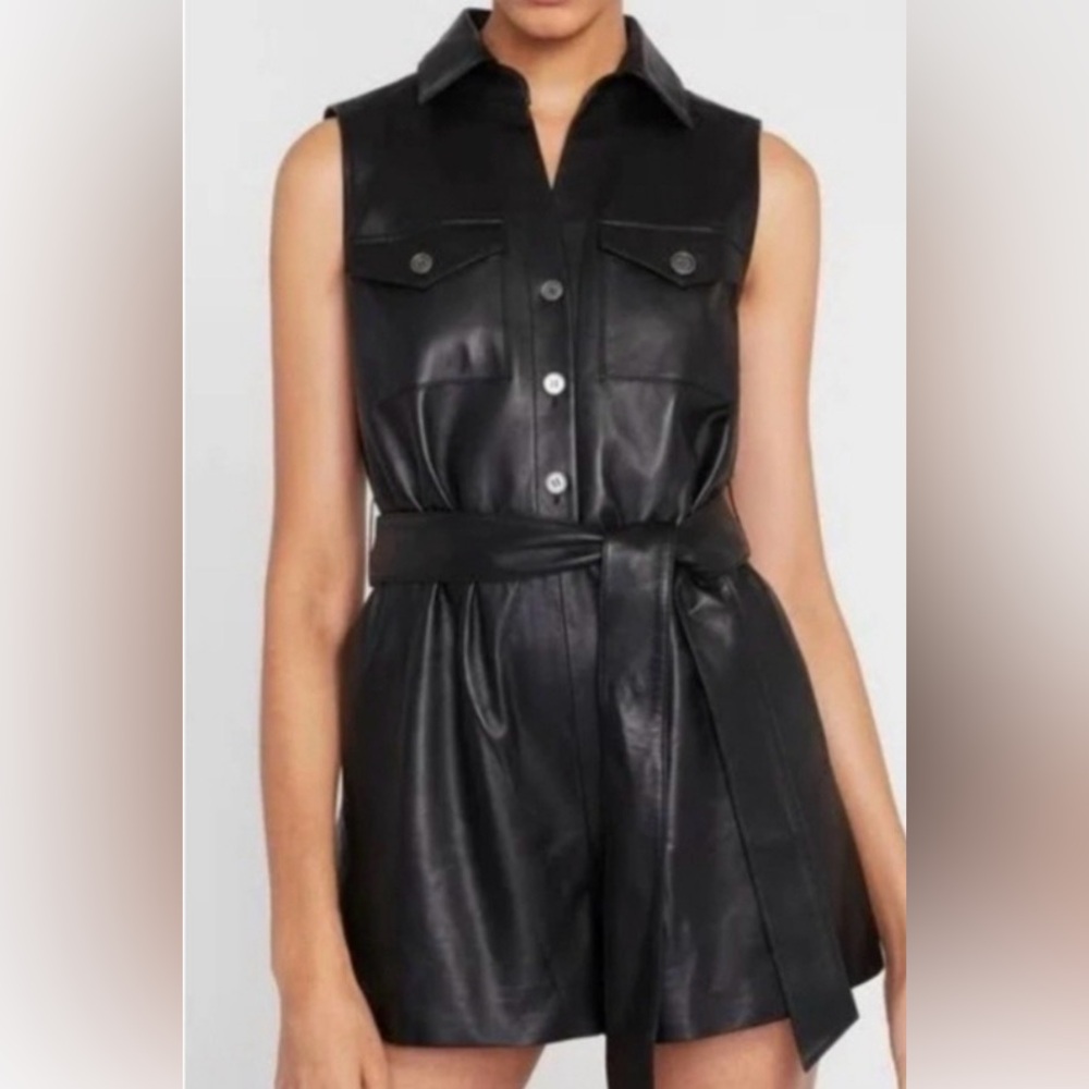 Alice + Olivia Black Lamb Leather Women’s Sleeveless Romper Size 2